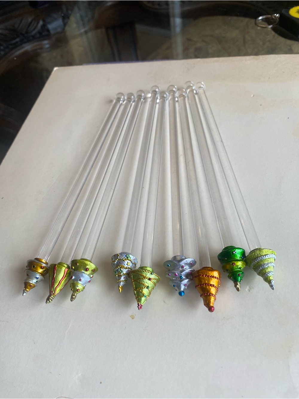 Festive Acrylic Swizzle Sticks with Colorful Christmas Tree - Set of 10